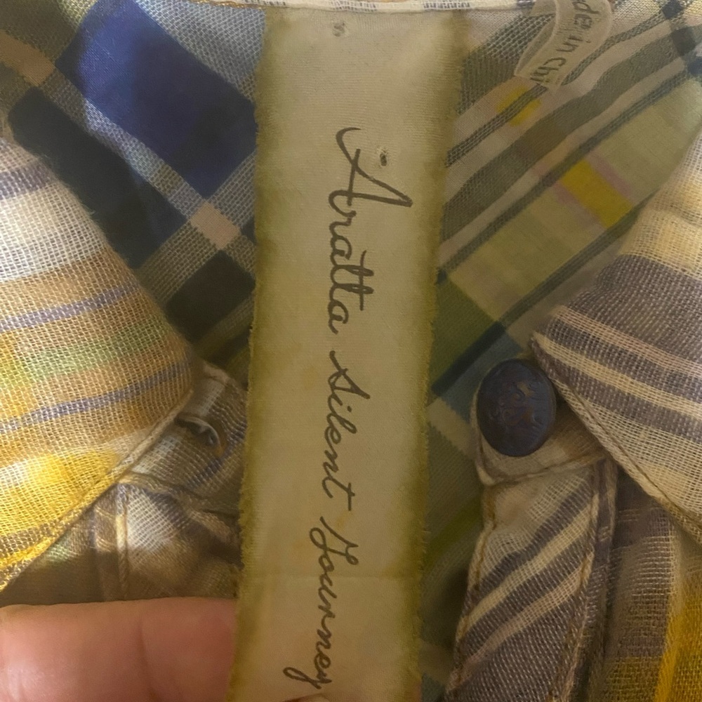 ARATTA HIBISCUS WASHED PLAID shirt with colorful bird-themed botanical print XS - Picture 12 of 16